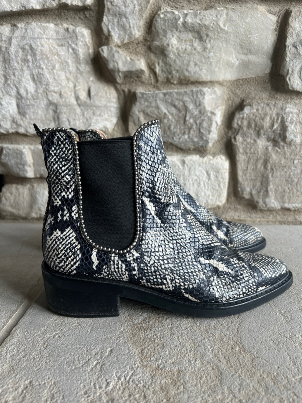 COACH Snake-Print Chelsea Boot in Black and White - Women's Stylish Ankle Boots